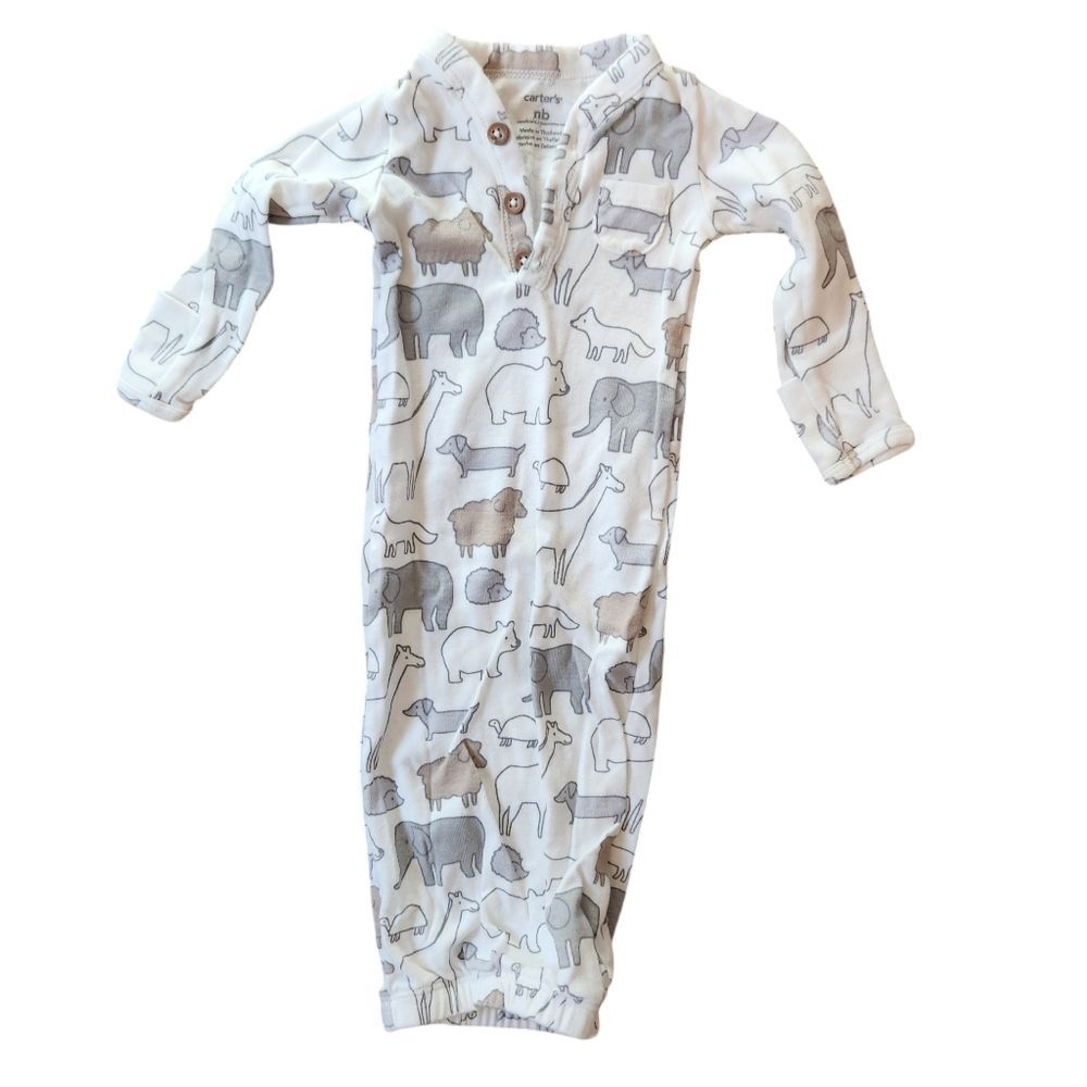 Carter's Newborn Cotton Animal Sleep Gown with 3 buttons Long Sleeve